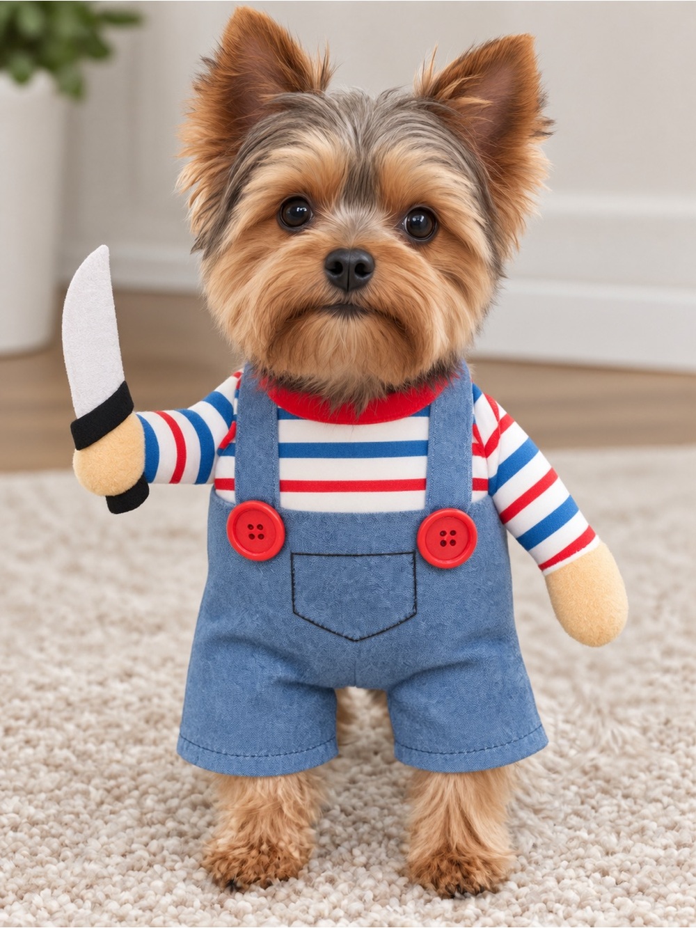 Chucky Striped Red & Blue Pet Costume Overalls for Dogs